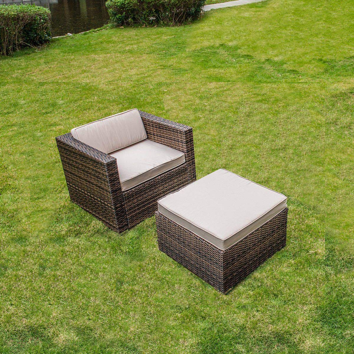 Patio Lawn Garden Magic Union Rattan Wicker Outdoor Furniture Set Patio Cushioned Single Sofa With Ottman Sofas
