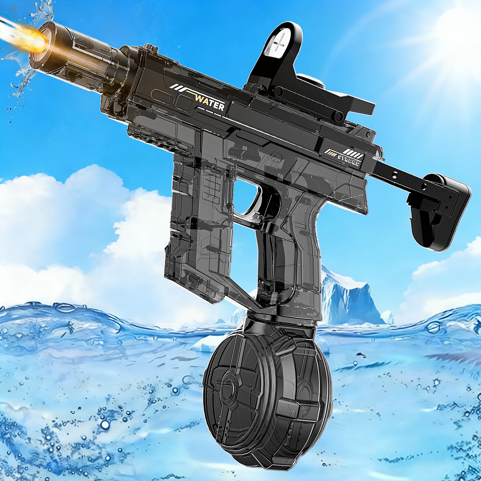 BLmukce Electric Water Gun with LED Light & Detachable Scope, Automatic Squirt Gun for Kids Adults, 470CC High Capacity Water Blaster, 26-32 FT Long Range, Summer Outdoor Pool Toys (Black)