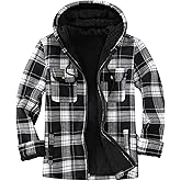 Ephemoca Men's Flannel Plaid Hooded Jackets Full Zip Sherpa Fleece Lined Hoodies Fashion Warm Coat