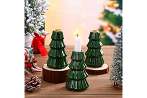 Mumufy 3 Pcs Ceramic Christmas Tree Candle Holder Decor Green Christmas Tree Tabletop Decoration Vintage Decorative Porcelain Taper Candlestick for Winter Holiday Farmhouse Fireplace Centerpiece Decor