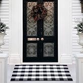 PIXFAIRY Buffalo Plaid Area Rug 27.5x43 in, Black White Indoor Outdoor Rug | Cotton Blend, Black White Checkered, Machine Washable, Layering Rug, Front Porch Entryway
