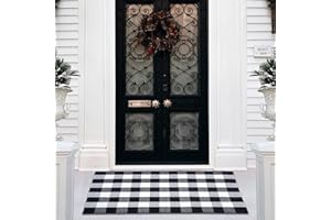 PIXFAIRY Buffalo Plaid Area Rug - 27.5x43 Inches, Black and White Checkered, Washable Cotton, Ideal for Front Porch, Kitchen, Entryway, Patio, Bathroom