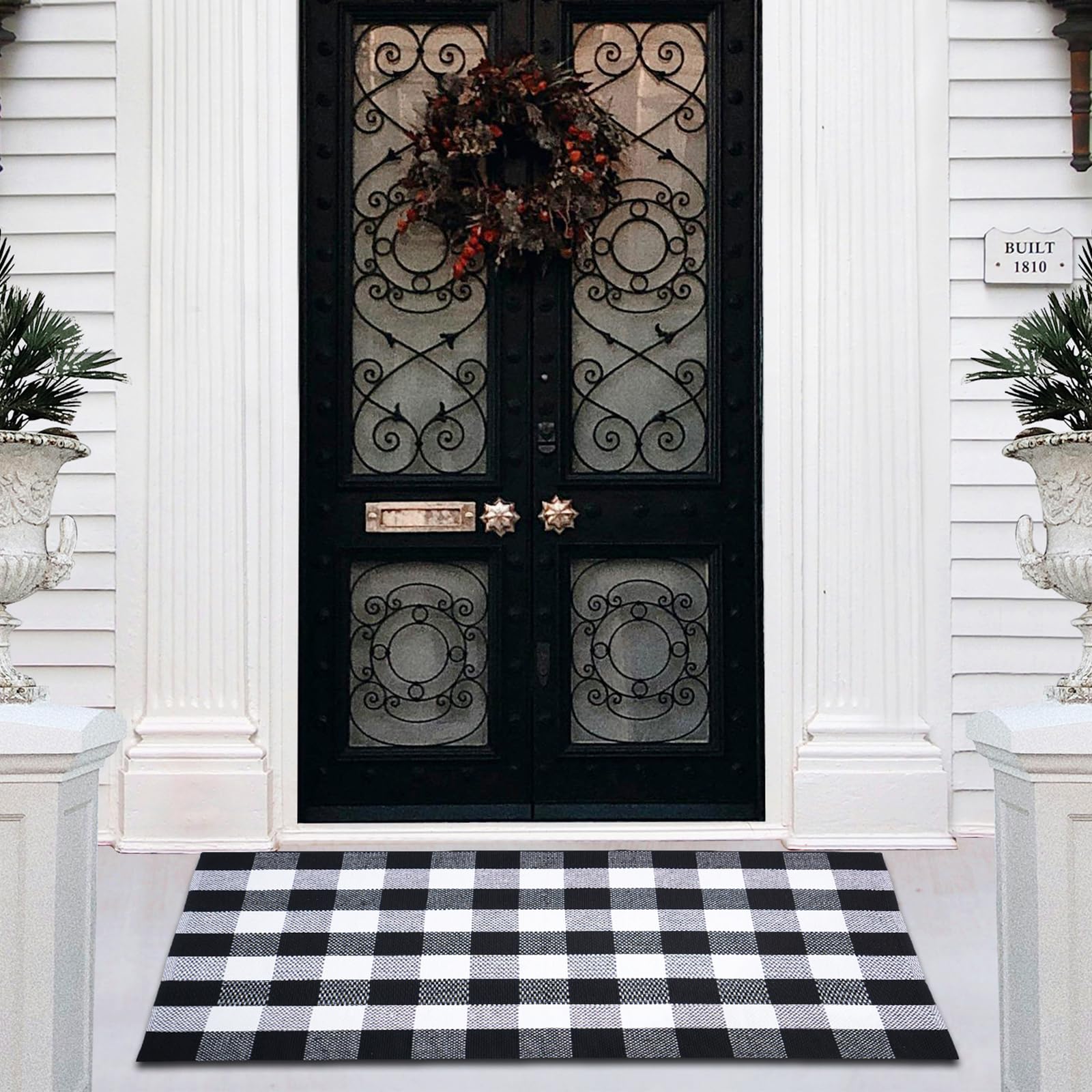Photo 1 of PIXFAIRY Buffalo Plaid Area Rug - 27.5x43 Inches, Black and White Checkered, Washable Cotton, Ideal for Front Porch, Kitchen, Entryway, Patio, Bathroom