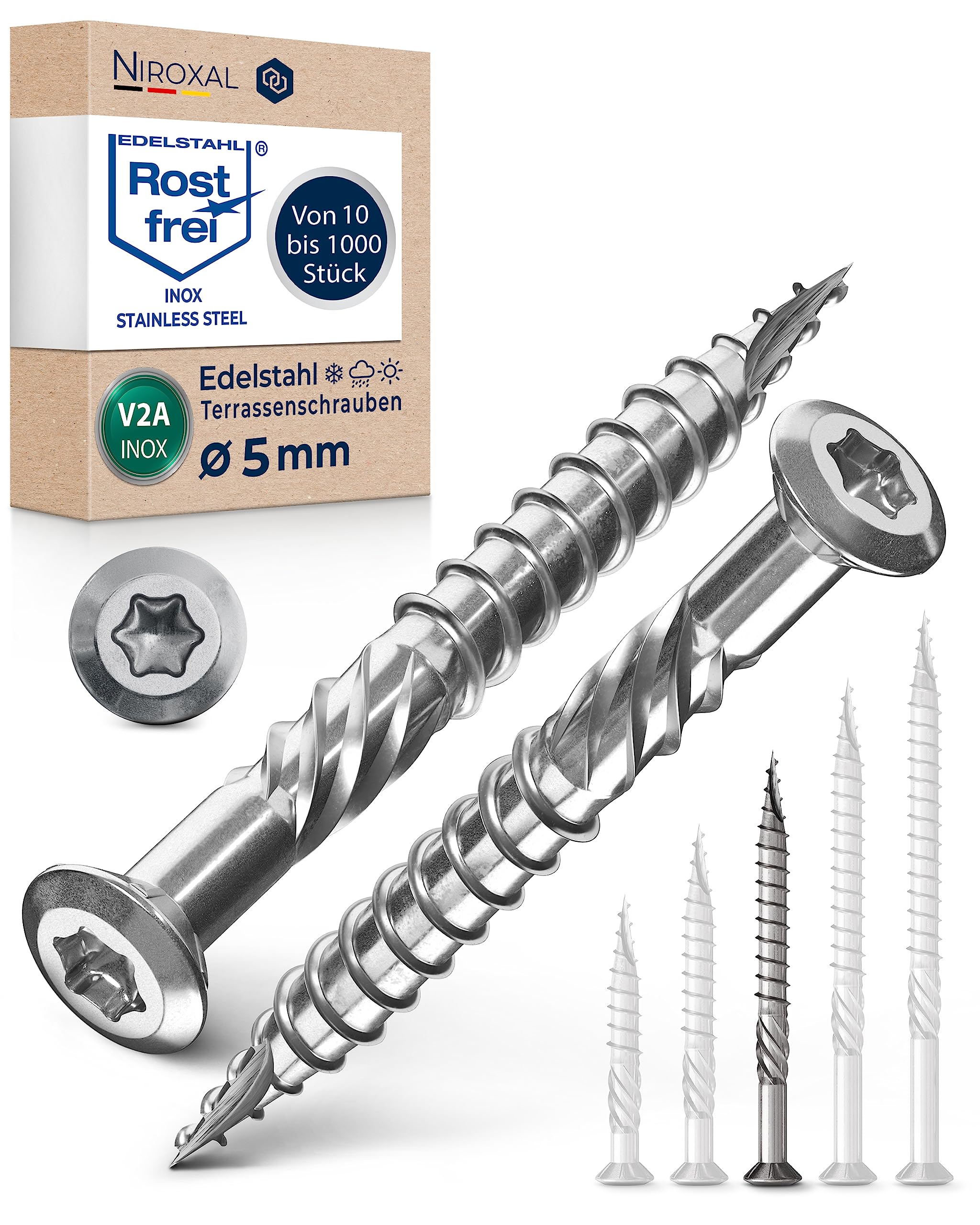 NietFullThings Decking Screws Stainless Steel A2 (304) Torx Wood Screws 5x60 mm Deck Screws for Wood Outdoor Pack of 25 — image 1