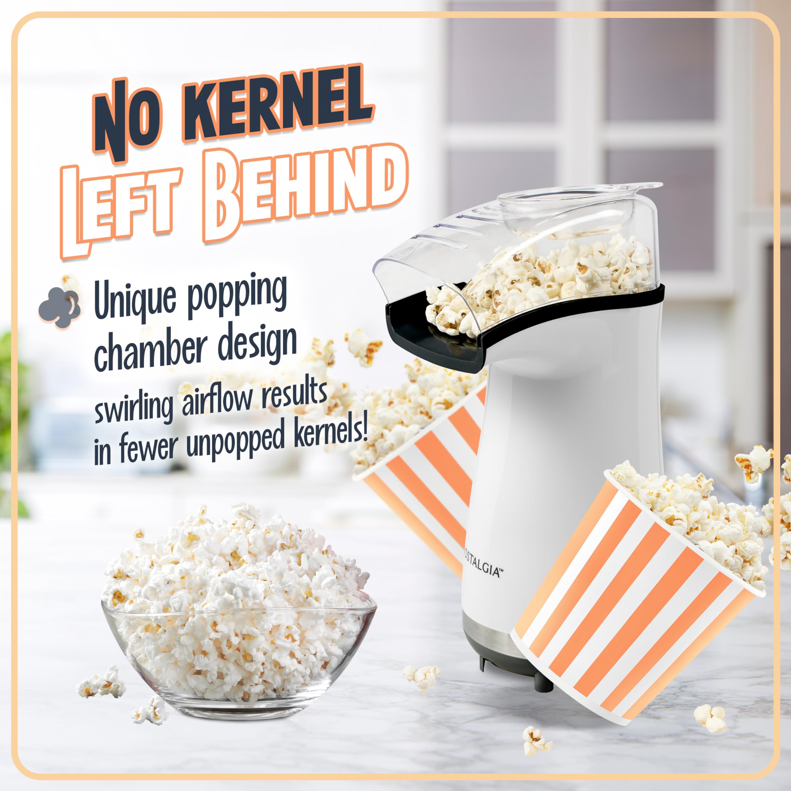 Nostalgia 16 Cup Hot Air Popcorn Maker | Makes Hot, Healthy Popcorn, No Oil Needed | Measuring Cap for Kernels Included | Stainless Steel |White