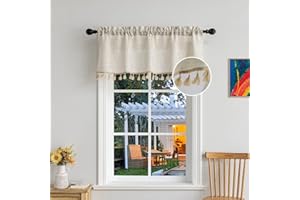 BD BEDA HOME Beda Home Tassel Linen Textured Swag Curtain Valance for Farmhouses’ Kitchen Rustic Short Swag Topper for Small Windows Bedroom Privacy Added Rod Pocket Design(52W x 18L, Nature)