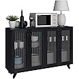 Panana Kitchen Buffet Server Table Accent Sideboard Cupboard Server Buffet Console Table with Doors Cabinet (49inch, Black)