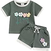Giraropa Baby Girl Clothes Waffled Flower Outfits Short Sleeve Round Neck Tops Rib Knit Shorts Toddler Girl Summer Clothes