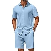 COOFANDY Men's 2 Piece Outfit Casual Short Sleeve Button Down Shirt and Beach Shorts Set Summer Vacation Outfits for Men