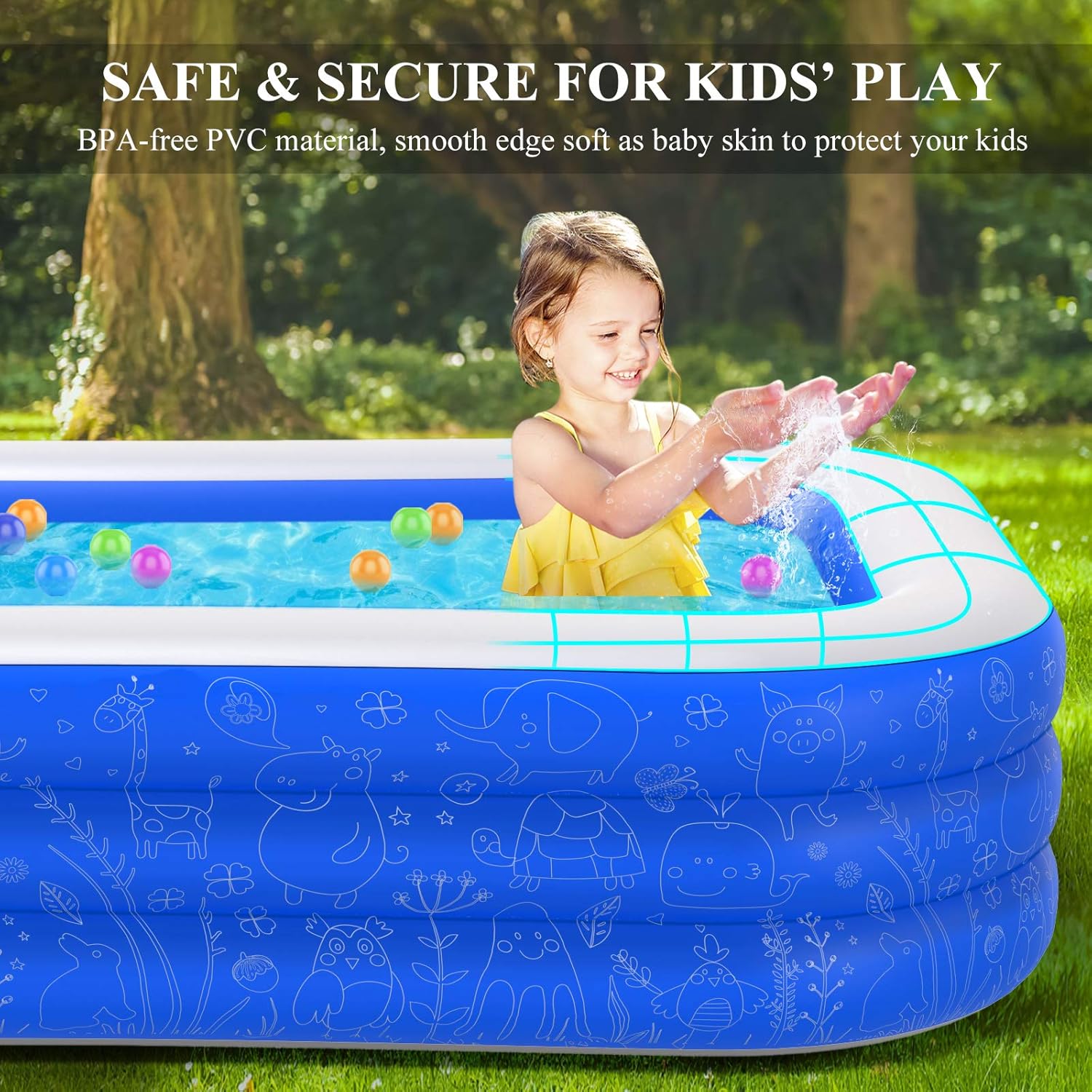 Inflatable Swimming Pool, 120" X 72" X 22" Family Inflatable Lounge Pool for Kiddie, Kids, Adults, Infant, Toddlers, Easy Set Swimming Pool for Garden, Backyard, Outdoor Summer Water Party: Home & Kitchen