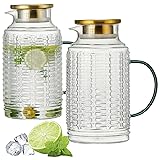 Buaic Glass Pitcher with Lid, 2 PACK 68 oz/2 Liter