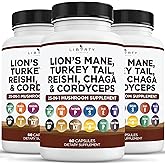 Liberty Lifestyle Lions Mane Mushroom Supplement with Turkey Tail Reishi Cordyceps Chaga with Marshmallow Root - 3-Pack