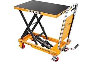 CAMMOO Foldable Hydraulic Lift Table Cart, 330lbs Capacity, 28.5" Lifting Height, Single Scissor Lift with Non-Slip Pad & Thickened Scissors Design for Material Handling and Transportation, Yellow