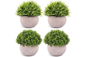 CEWOR 4 Packs Artificial Potted Plants Bathroom Fake Shelf Plant Office Table Decor Mini Green Faux Topiary Kitchen Cabinet Farmhouse Decorations