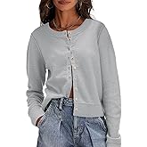 Saodimallsu Womens Button Down Cardigan Sweaters Lightweight Long Sleeve Crew Neck Summer Knit Open Front Tops