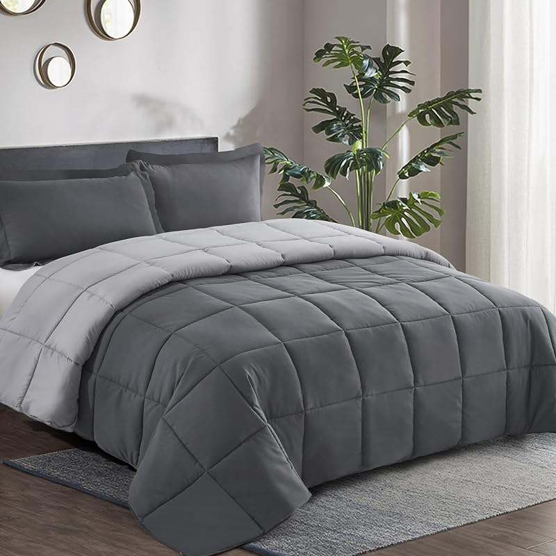 HIG 3 Pieces Grey Reversible Duvet Set 200x200cm OEKO-TEX 10.5 Tog
