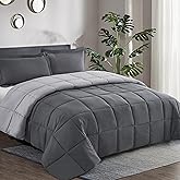 HIG 3 Pieces Grey California King Comforter Set, Modern Breathable Box Stitched Duvet Insert with 2 Shams, Soft Fluffy All Season Reversible Comforter Set Blanket with Corner Tabs for Bedroom