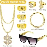 Goenb 8pc Hip Hop Costume Kit 80s 90s Rapper Accessories Chain Sunglasses Rings view 2