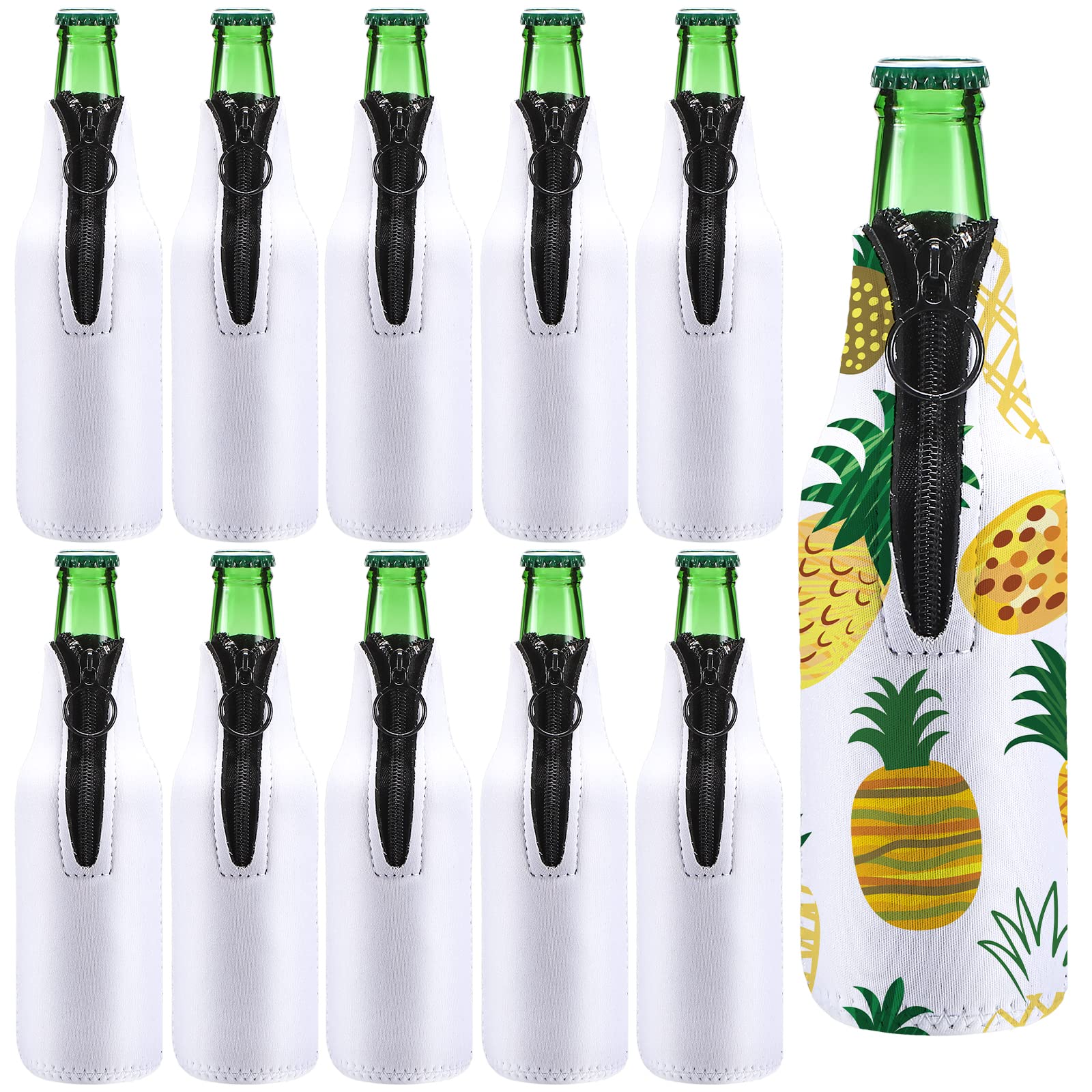 View 1 of 10 Pieces Sublimation Blanks Beer Bottle Cooler Sleeves White Neoprene Sleeve with Zipper Beer Sleeves for Bottles Can Cooler Insulator Glass Bottle Cover Sleeve Neck Beer Holder for 12 oz Bottle
