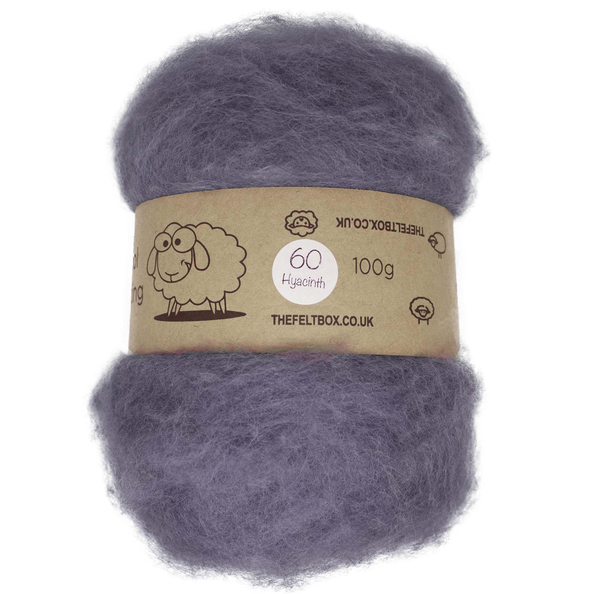 The Felt Box Needle Felting Wool Carded Batting : Short Coarser Mixed Together Fibres, Use as Core or Finish Wool 100 g | 3.5 oz- Hyacinth #60