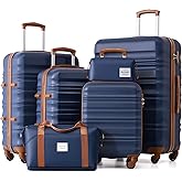 LONG VACATION Luggage Set 6 Piece Luggage ABS hardshell TSA Lock Spinner Wheels Luggage Carry on Suitcase (NAVY, 6 piece set)