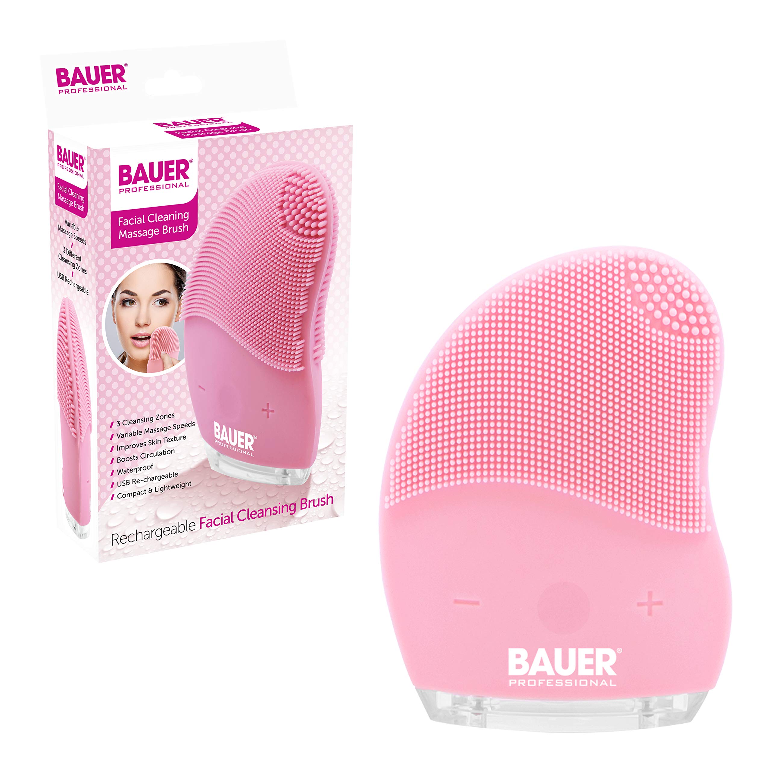 Bauer Professional 39199 Facial Cleansing Brush/Adjustable Vibrating Speed Settings/Waterproof/Rechargeable