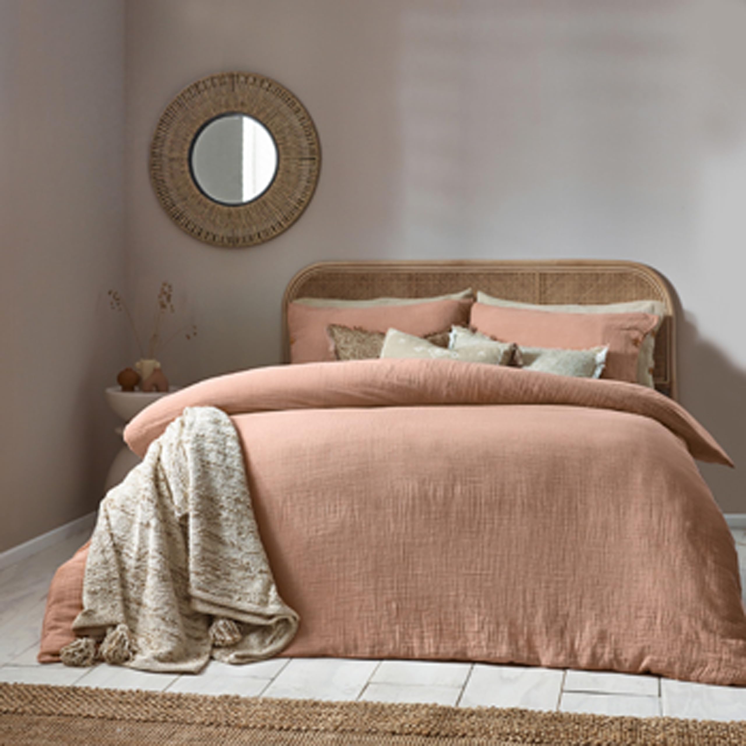 Yard furn Lark Cotton Muslin Duvet Cover Set - Soft Crinkle Texture Bedding (Pink Clay - Single)