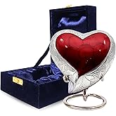 NORSE'S TRADECRAFT Heart Mini Urn for Ashes Adult Male, Female | Memorial Gifts with Velvet Box & Stand l Handcrafted Cremation Urns for Human Ashes, Pets | Red Heart with Engraved Design - 3 cu in