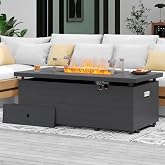 Sundale Outdoor 51 Inch Outdoor Fire Pit Table, 50,000BTU Rectangle Propane Fire Pit with Sliding Tank Holder, Glass Wind Guard, Removable Lid, CSA Certified, Gray