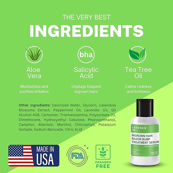 LAVO TEA TREE GEL W/SALICYLIC ACID – BEST INGROWN HAIR TREATMENT – RAZOR BUMP AND BURN REMOVER – BIKINI LINES & ACNE – USE AFTER SHAVING, HAIR REMOVAL, WAXING, LASER, ELECTROLYSIS – FOR MEN AND WOMEN
