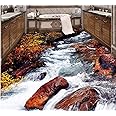 Dzwangzc Wall Mural Wallpaper 47 x 32 inch (Width x Height) 3D PVC Flooring Custom Wall Paper Hd Streams Waterfall 3D Bathroom Bedroom Flooring Setting Wall Mural Adornment Picture