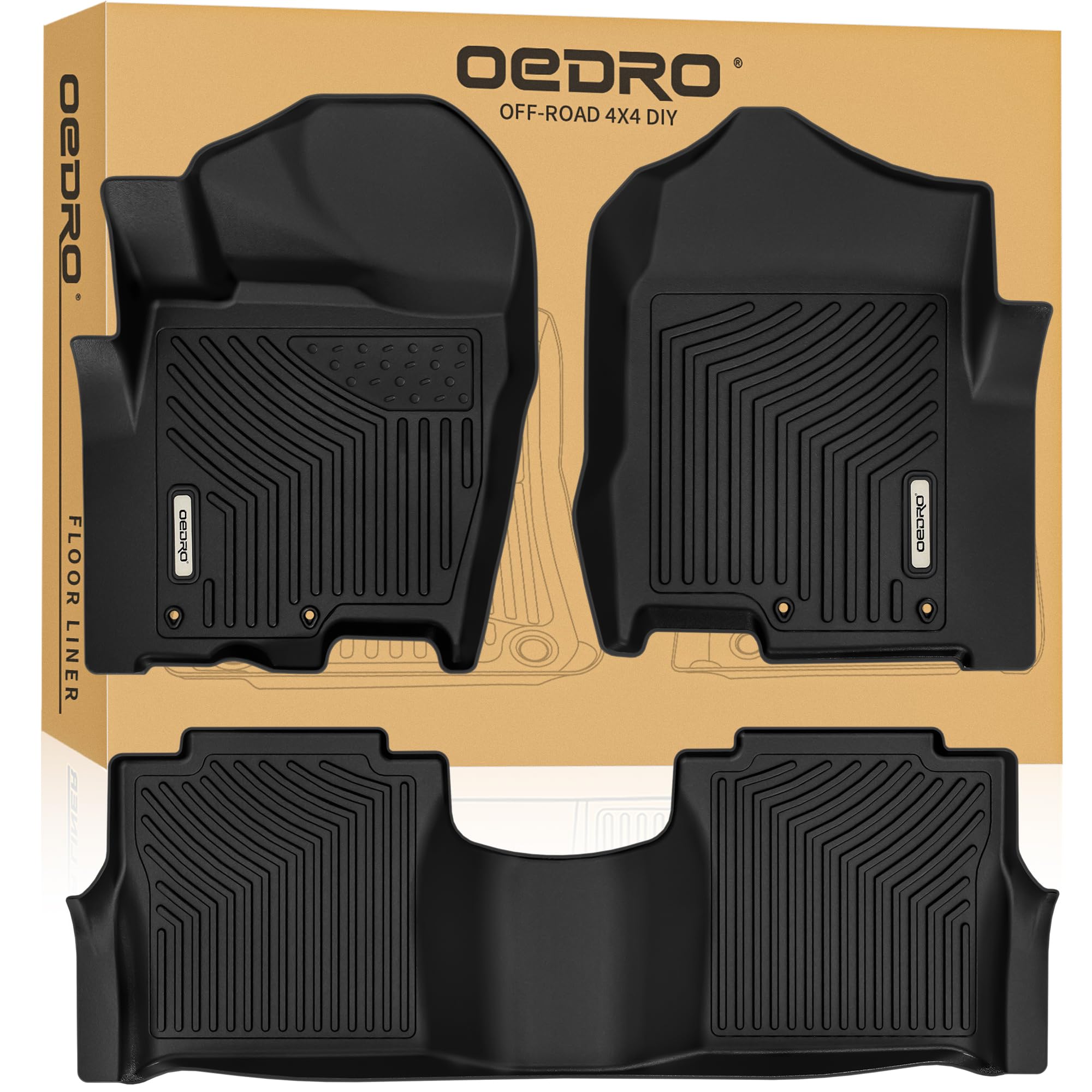 OEDRO Floor Mats Fit for 2017-2024 Nissan Titan/2016-2024 Titan XD Crew Cab with 1st Row Bucket Seat, TPE All Weather Custom Fit Floor Liners for Titan Accessories, 1st & 2nd Row Car Mats Set, Black Image