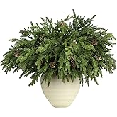 6 Pcs Christmas Greenery Stems with Pinecones Soft Bendable Naturally Droop Realistic Artificial Pine Stems Christmas Pine Branches Picks Faux Cedar Stems for Vase Garland Wreath Table Home Decor(6)