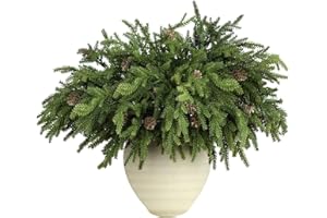 RHTRJ 6 Pcs Christmas Greenery Stems with Pinecones Soft Bendable Naturally Droop Realistic Artificial Pine Stems Christmas Pine Branches Picks Faux Cedar Stems for Vase Garland Wreath Table Home Decor(6)