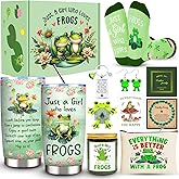JTAMOHI Frog Gifts: 20 Oz Green Stainless Steel Insulated Tumbler, Makeup Bag, Socks, Scented Candle, Bracelet, Keychain, Earrings, Frog Hair Tie, Gift Card, Gift Box