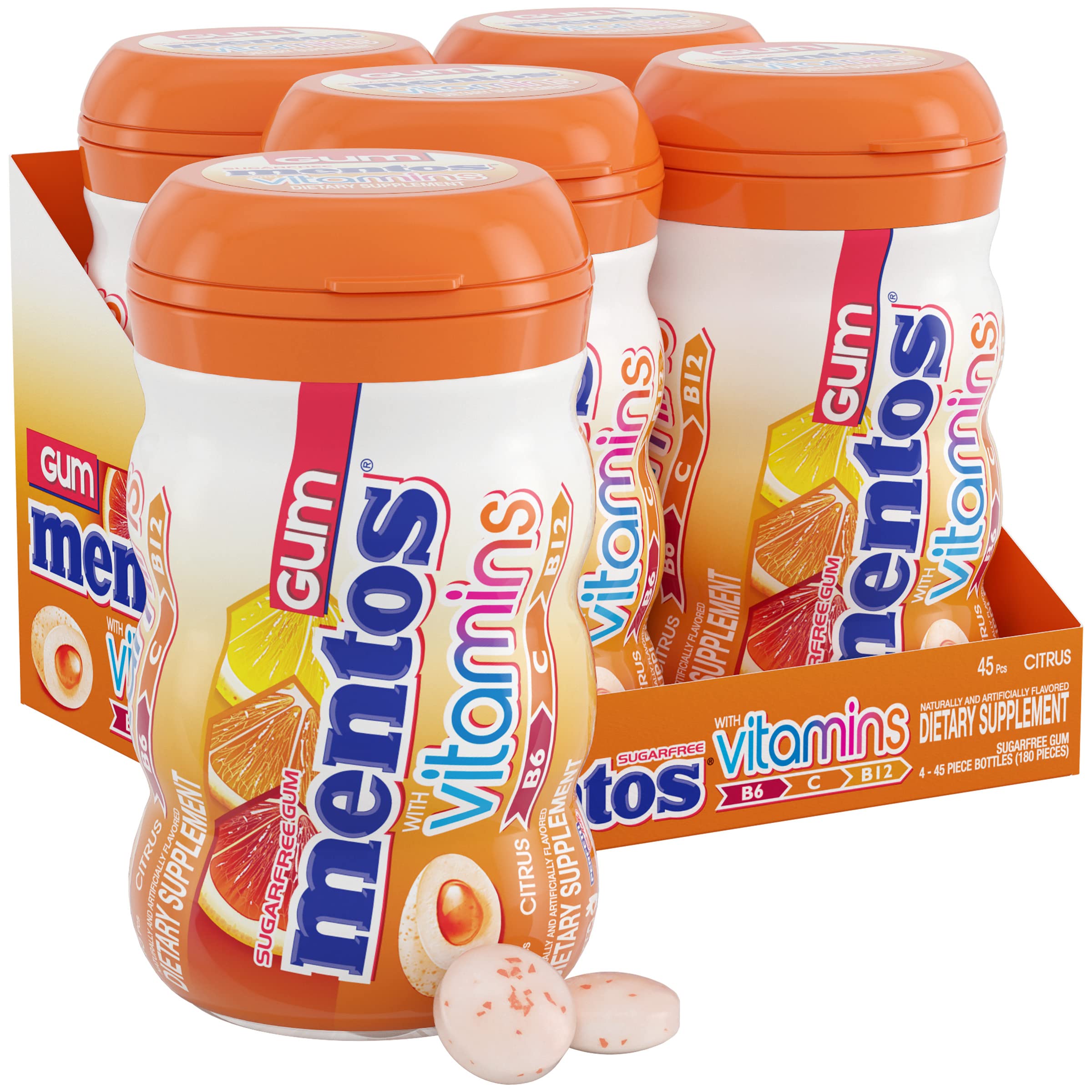 Mentos Gum with Vitamins, Sugar Free Chewing Gum with Xylitol, Citrus