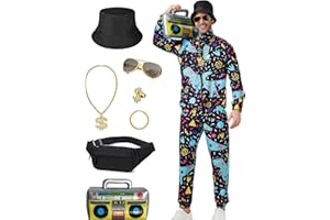 Deaboat 80s Outfit for Men 90s Track Suits Mens Halloween Costumes Retro Tracksuit Windbreaker Sportswear 9Pcs