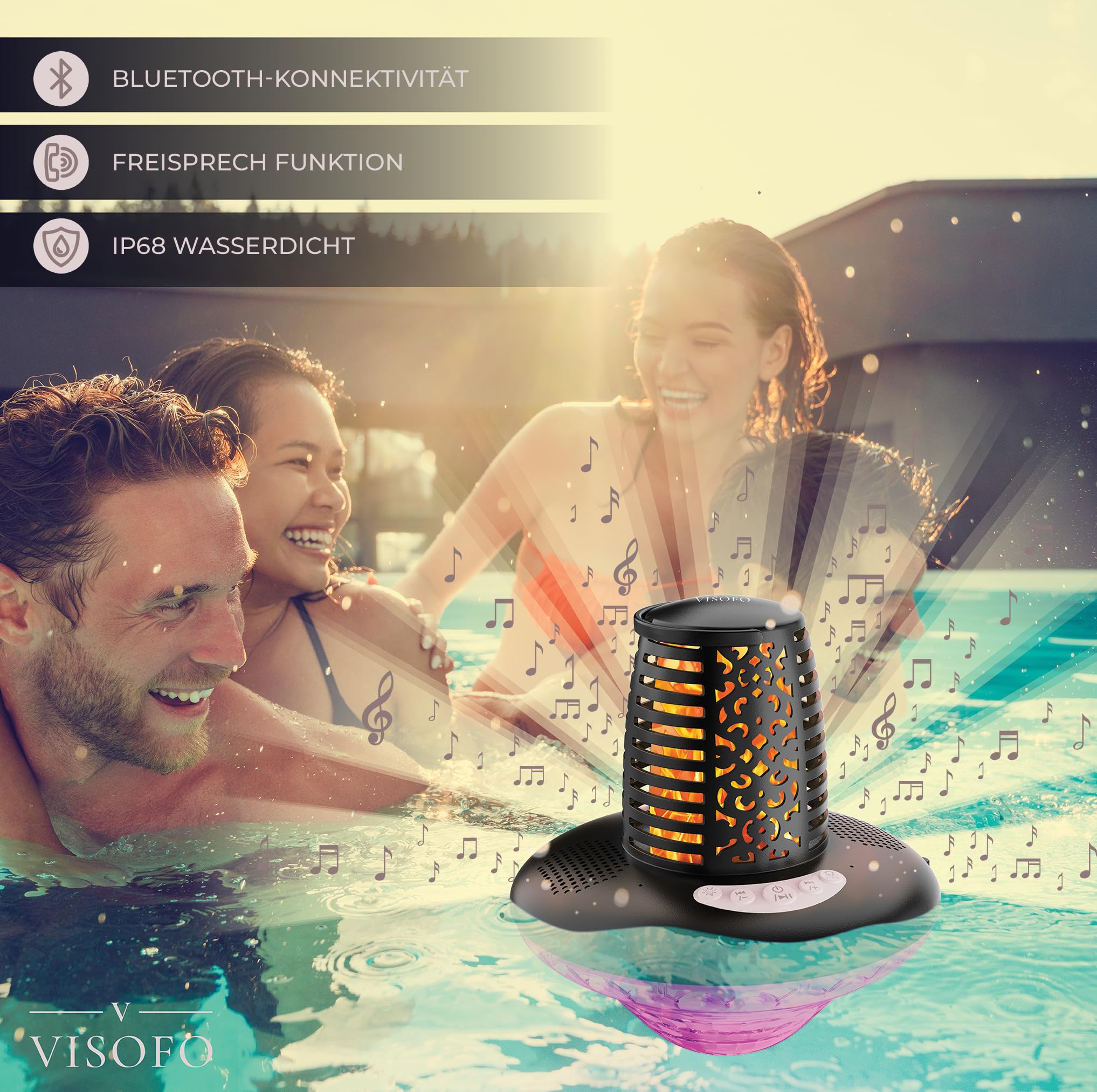 VISOFO Schwimmender Bluetooth-Pool-Lautsprecher mit Lichtern | Poolzubehör über dem Boden und im Erdgeschoss | wasserdicht IP68 Whirlpool Outdoor Patio Deals Wireless Cool Stuff Decor Fun 2