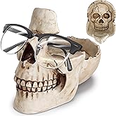 READAEER Skull Glasses Stand Holder, Creative Eyeglasses Holder, Sunglasses Spectacle Display Rack, Key Holder Resin Sculptures for Entryway, Home, Office, Desk, Nightstand (White)