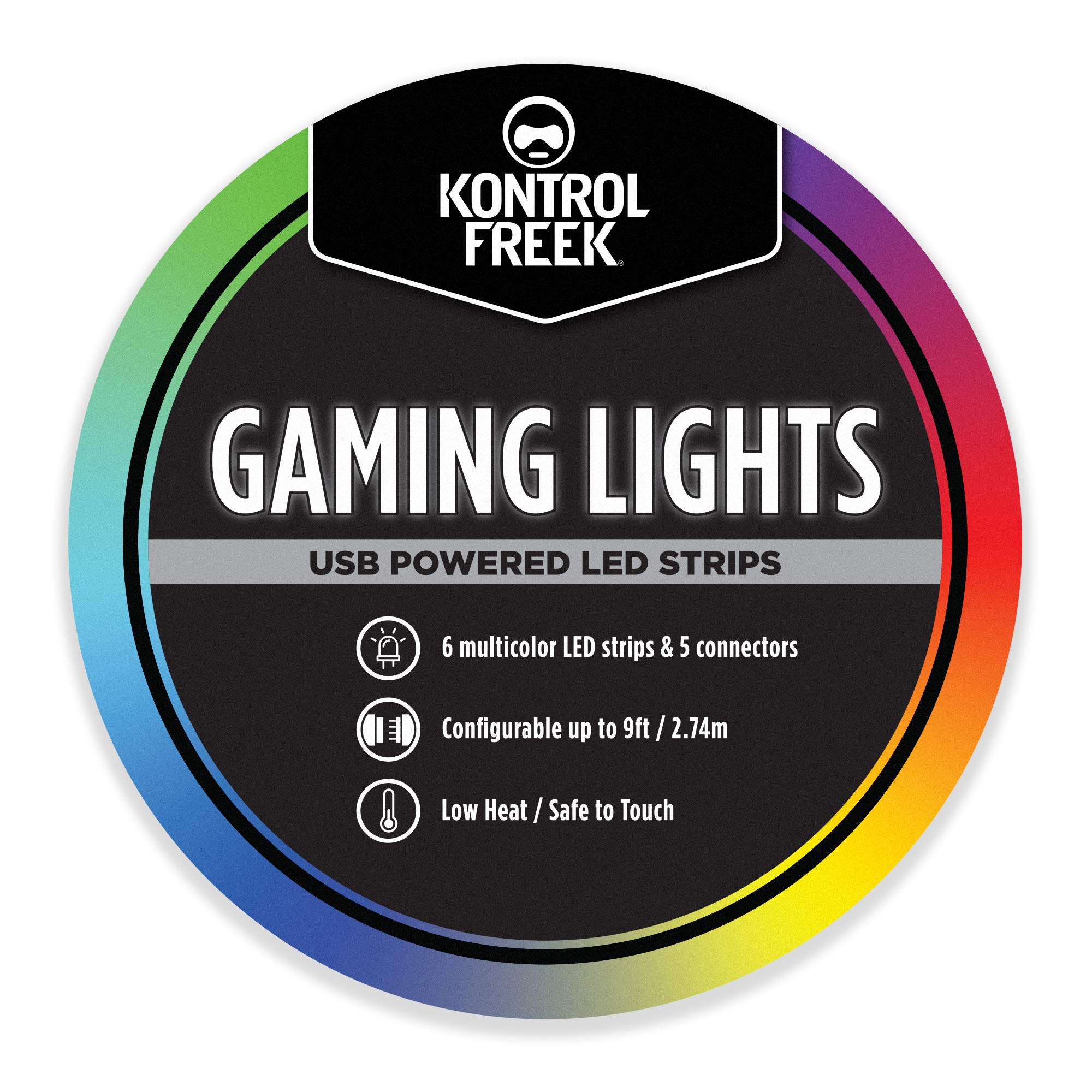 KontrolFreek Gaming Lights: LED Strip Lights, 9 FT USB Powered with Controller, 3M Adhesive for TV, Console, PC, Wall