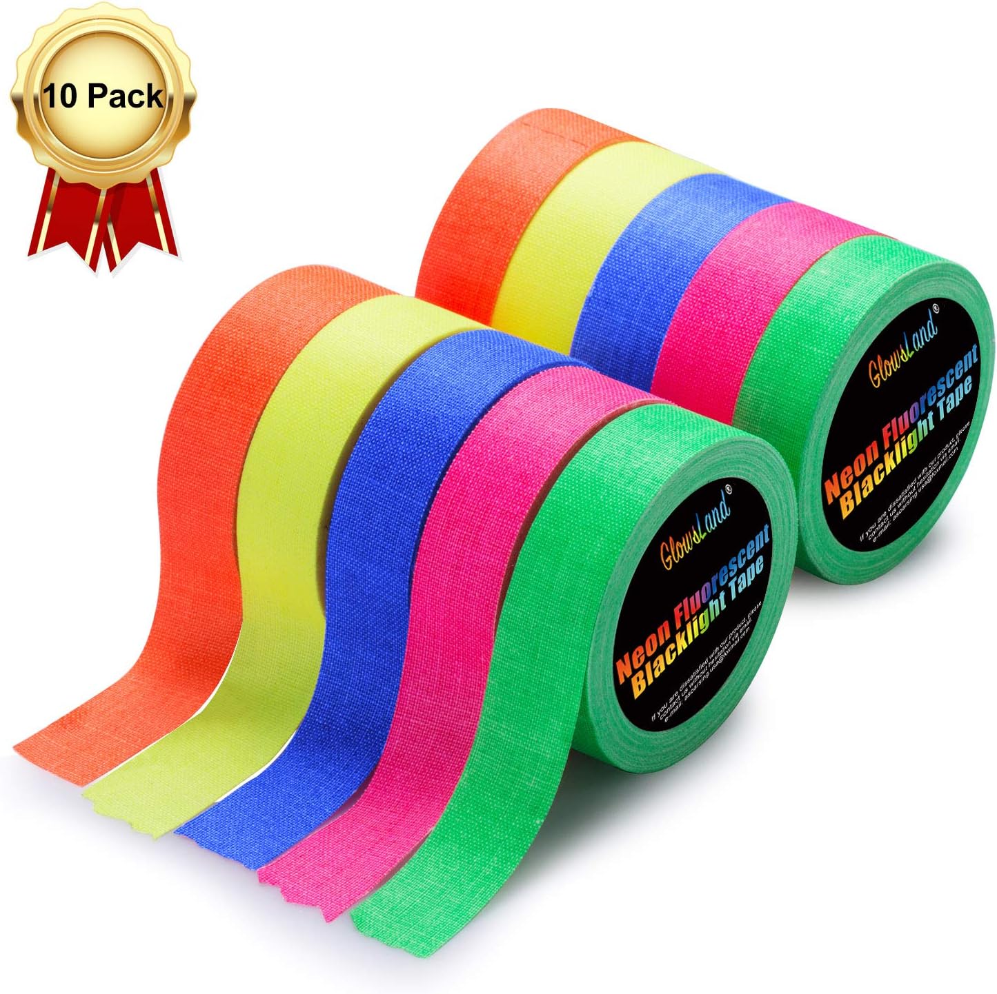 Fluorescent Neon Gaffer Tapes 0.6 Inch 10 Rolls 16.8 Foot Per Roll UV