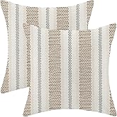 AEIOAE Brown Grey Gray Outdoor Pillow Covers 18 x 18 Inch, Beige Polka Dots Stripe Decor Throw Pillows for Couch Bed, Boho Modern Farmhouse Decorative Pillowcase Linen Cushion Cover Set of 2