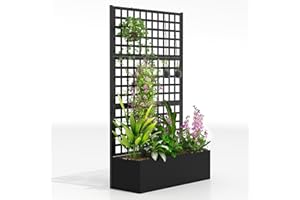 Outsunny Galvanized Raised Garden Bed with Trellis, 43"x16"x70" Metal Planter Box with Drainage Holes, Outdoor Privacy Screen