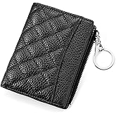 befen Genuine Leather RFID Wallet Women, Small Slim Keychain Wallets with Card Slots, Zipper Coin Holder - Black