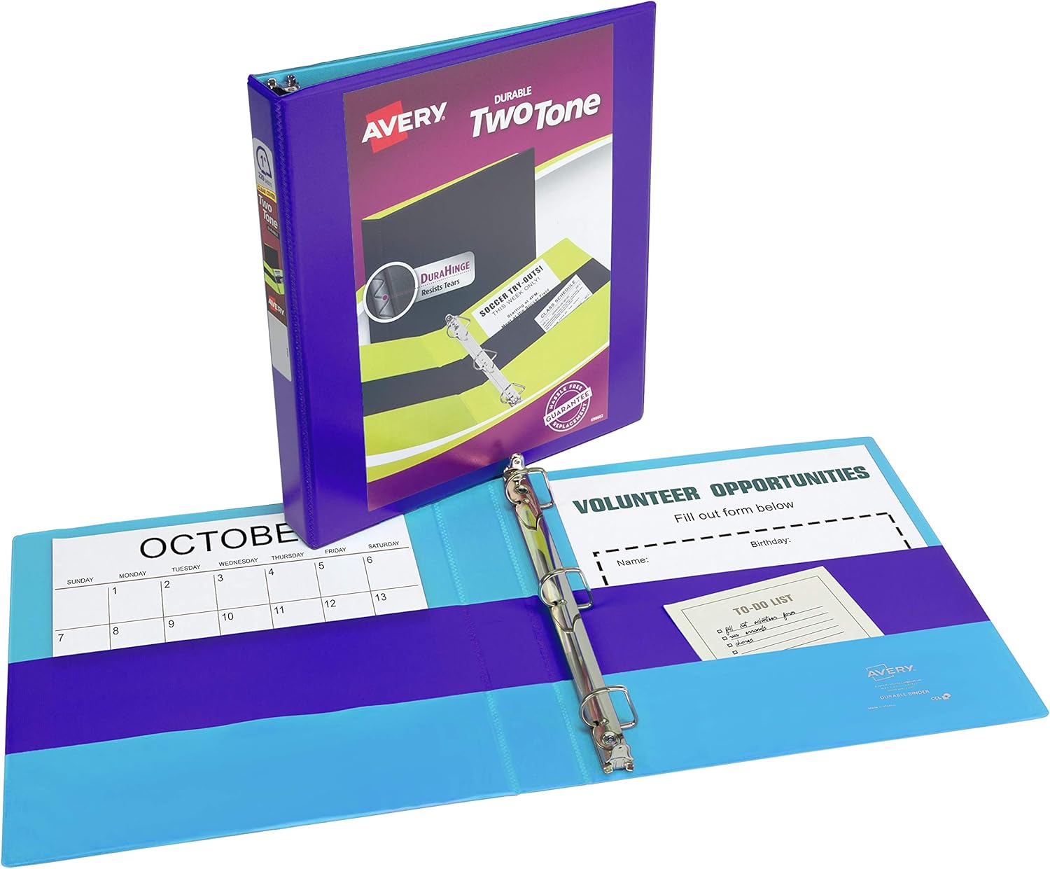 Avery Two-Tone Durable View Binder, 1" Slant Rings, 220-Sheet Capacity, Fuchsia/Green (17196) : Office Products