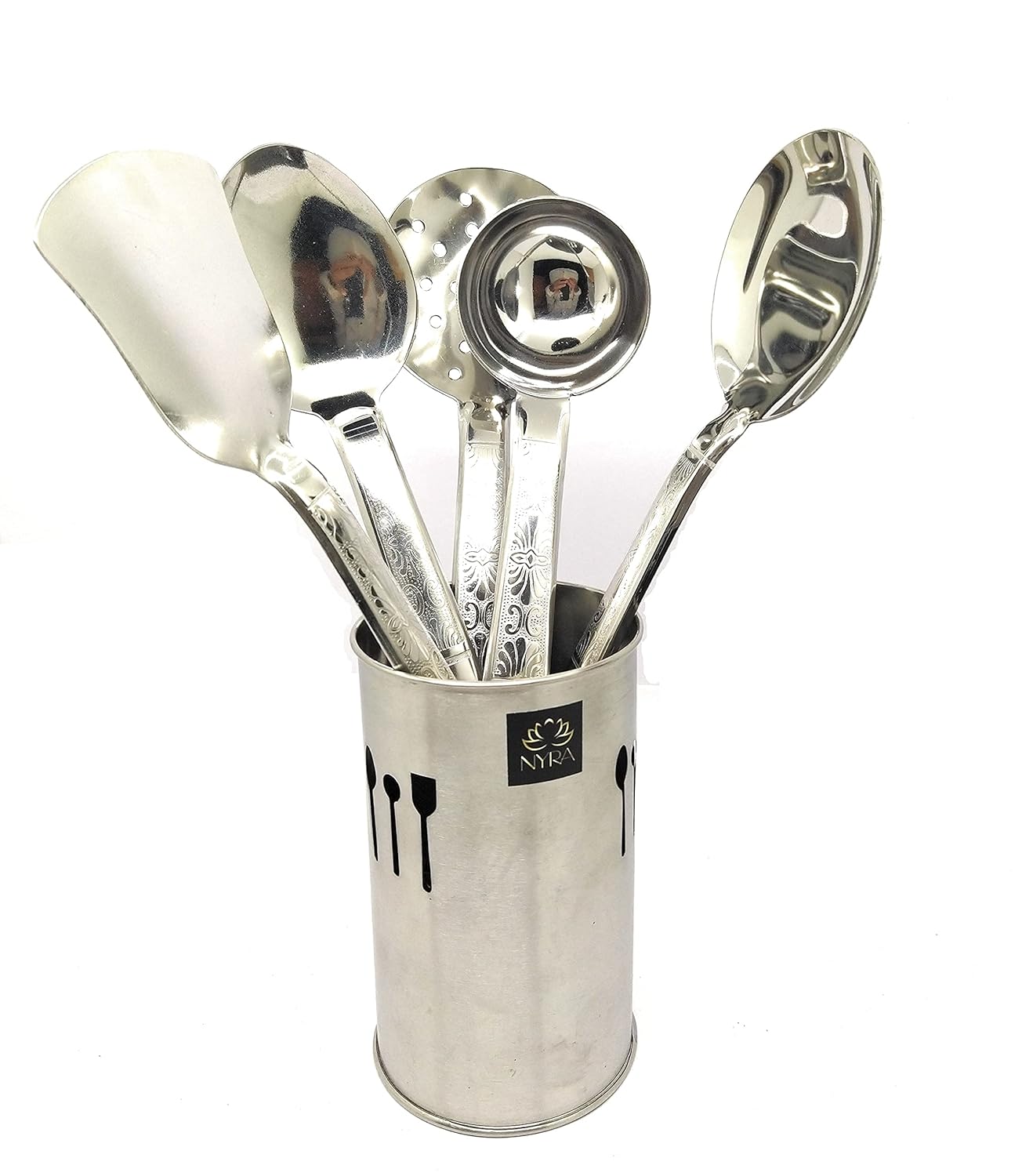 Buy NYRA Cooking & Serving Tools Set with Holder, Stainless Steelm 5