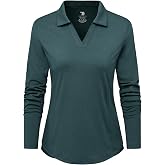 BGOWATU Women's Long Sleeve Golf Tennis Shirt V Neck Collared Polo | UV Protection Lightweight Moisture Wicking Quick Dry Breathable Stretchy Sun Shirts for Golf Tennis Casual