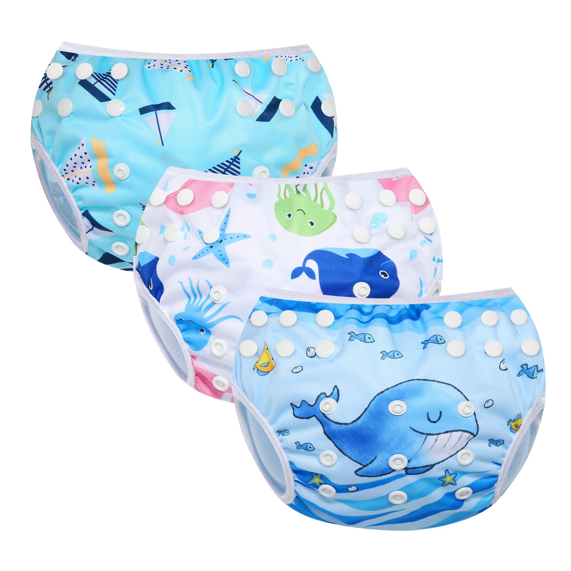 MIXIDON Reusable Swim Nappy Baby Swimming Nappies Adjustable Size Washable Nappy for Swimming Lesson 0-3 Years,House+Animal+Aircarft