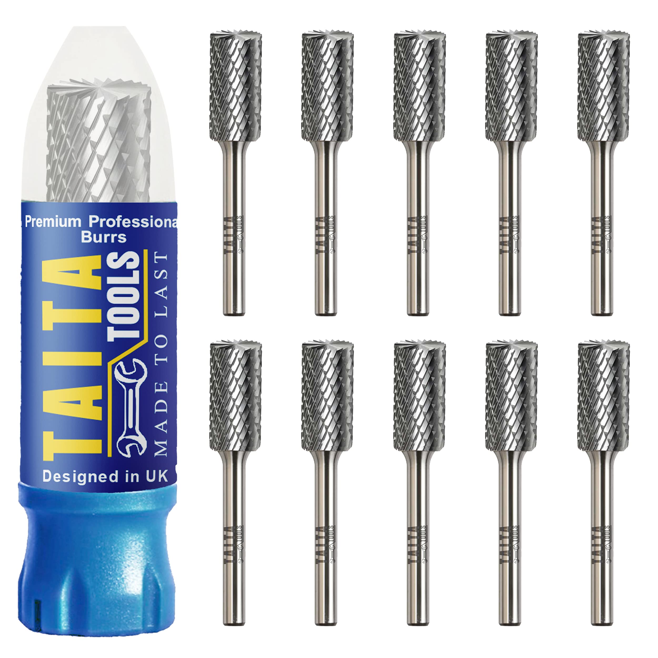 Carbide Burr 1/4" Shank, SB-5 Tungsten Double Cut Rotary Die Grinder Bits - Cutting Burrs for Milwaukee, Dewalt and Makita Die Grinder Accessories - Wood Carving Metal Working & Sturdy Storage Case