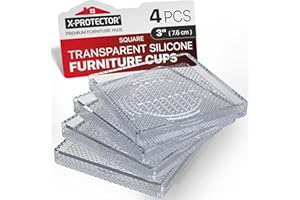 X-Protector Furniture Cups - 4 PCS 3" - Non Slip Furniture Pads for Hardwood Floors - Transparent Floor Protectors - Bed Stoppers to Prevent Sliding - Keep Furniture from Sliding on Floor! (Square)